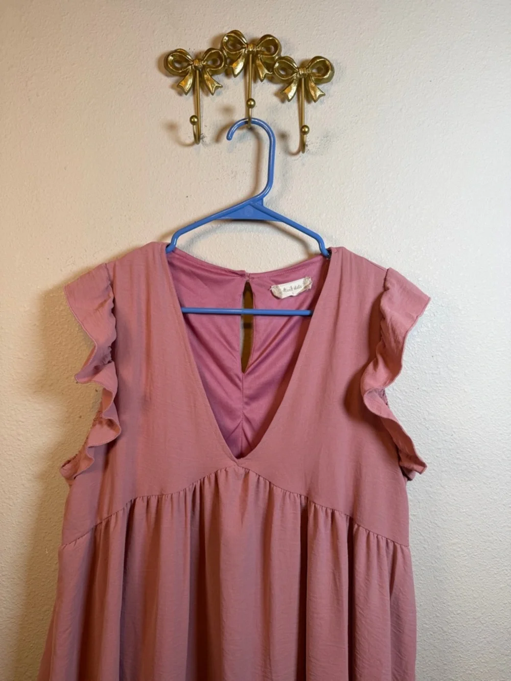 Altar'd State Blush Pink Ruffle Sleeve Tiered Mini Dress. Size L - Picture 2 of 4
